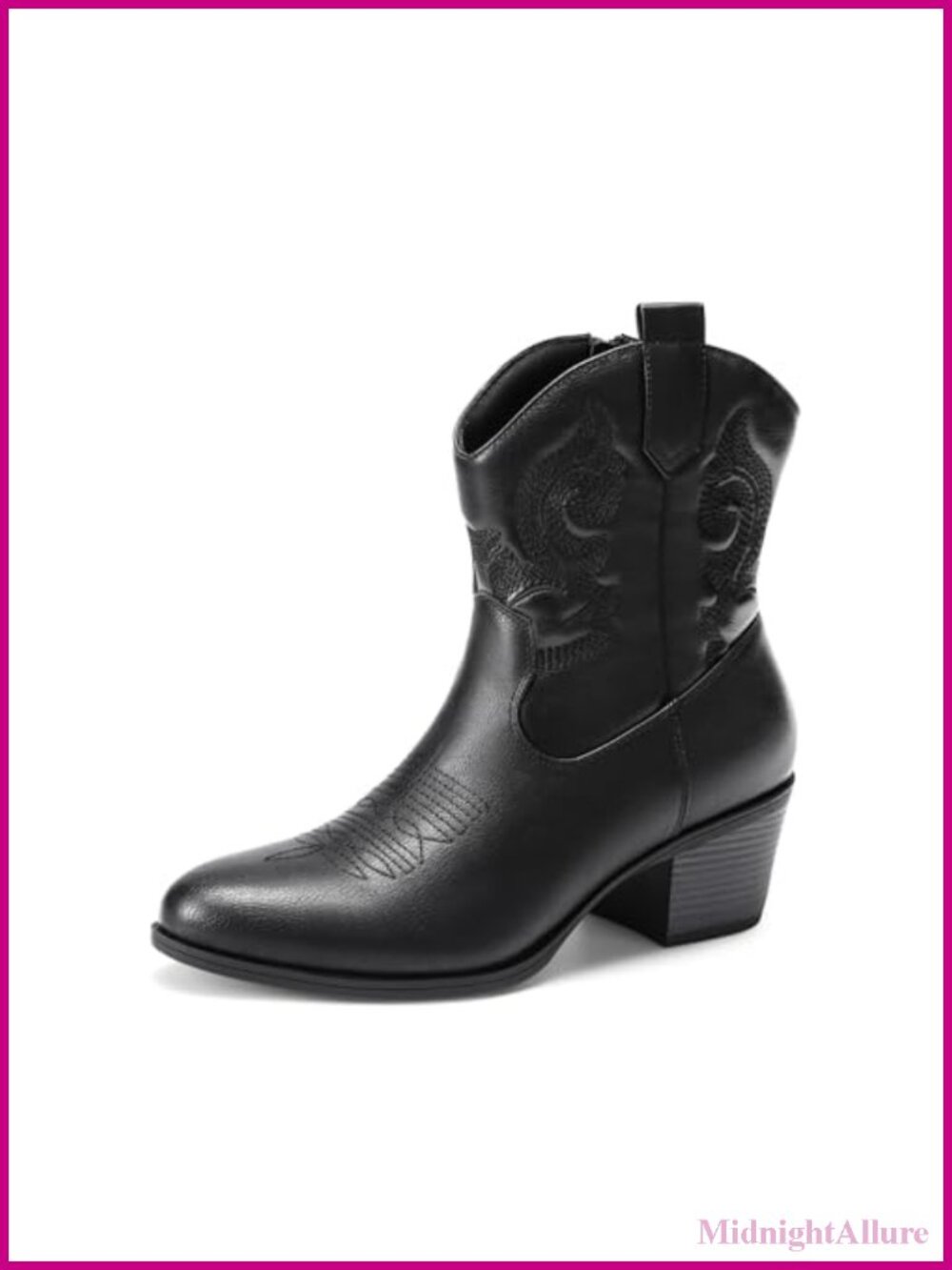 Women's Western Cowboy Embroidered Ankle Boots Low Chunky Heel